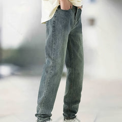 Straight Leg Jeans Mens Casual Street Style Medium Stretch Regular Pants