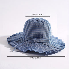 Striped Sun Hat Ribbon Bowknot Bucket Hat