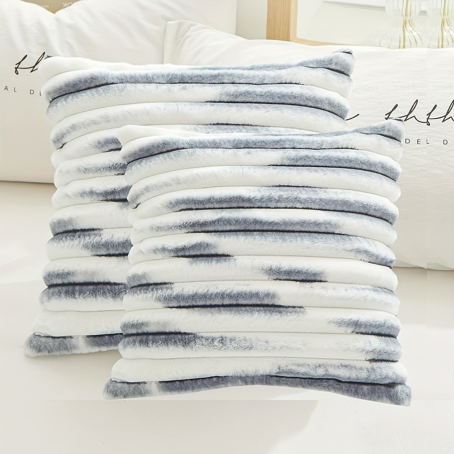 2pcs Gradient Striped Throw Pillow Covers Velvet Square Pillowcase