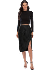 High Waist Split Knee Length Skirts Casual Bodycon Ruched