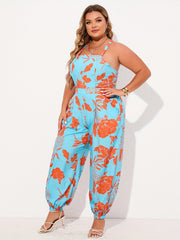 Floral Print Halter Neck Wide Leg Jumpsuit