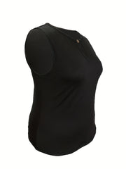 Solid V Neck Keyhole Front Tank Top