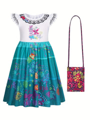 Girls Princess Dress Flowers Print Costume Dress Up Birthday Party