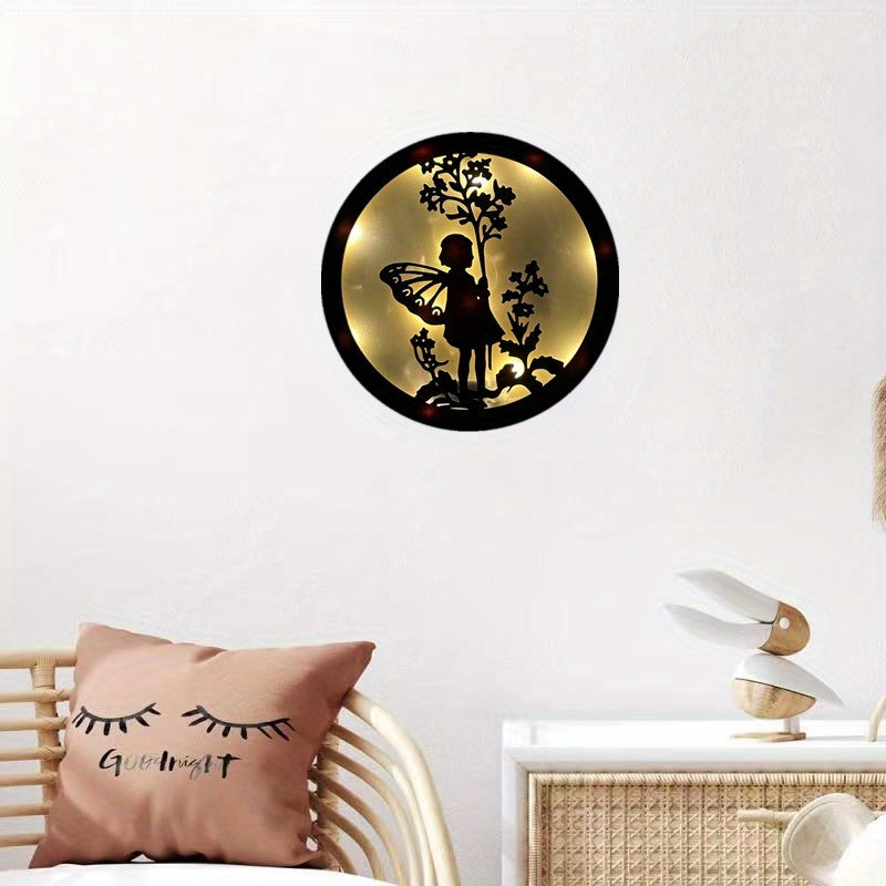 Children's Room LED Wall Clock Lamp Retro Wooden Sign Hanging Lamp