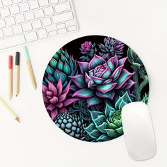 Stylish Succulent Plant Round Mouse Pad Non Slip Rubber Base Small Size