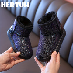 HERYUM Sequin Snow Boots For Girls Soft Warm Plus Fleece Boots Outdoor