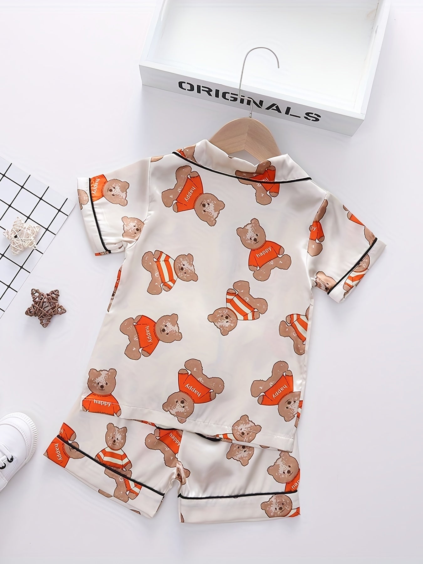 Toddler Girls Bear Graphic Pajamas Set Short Sleeve Top & Shorts Sleepwear