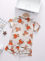 Toddler Girls Bear Graphic Pajamas Set Short Sleeve Top & Shorts Sleepwear