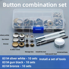 120pcs Leather Snaps Kit 15mm Metal Buttons w/ Tools Colorful