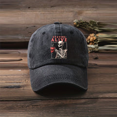 Staying Alive Skull Baseball Cap Washed Distressed Print Sports Hat