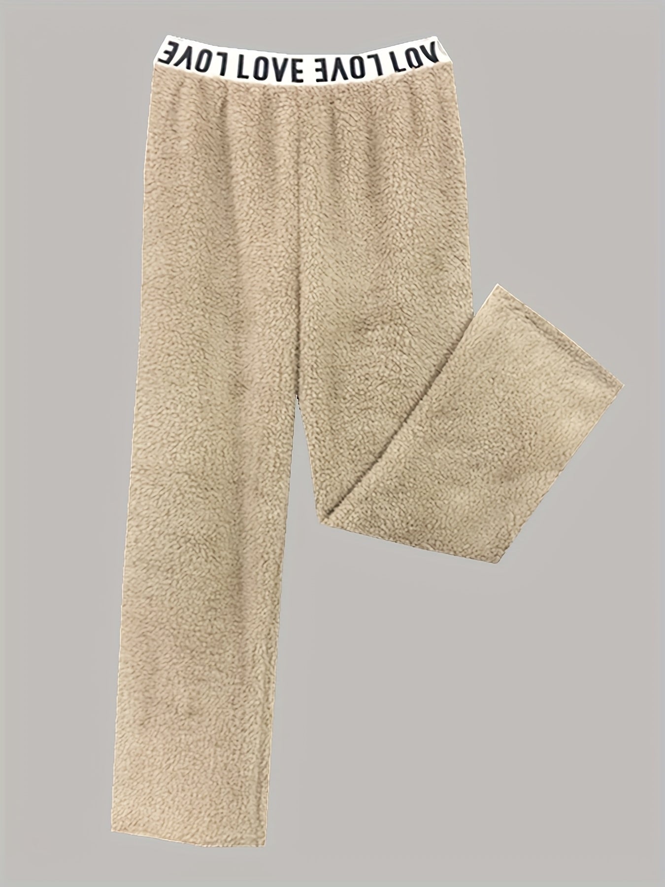 Letter Print Fuzzy Sleep Bottoms Warm & Cozy Home Pants