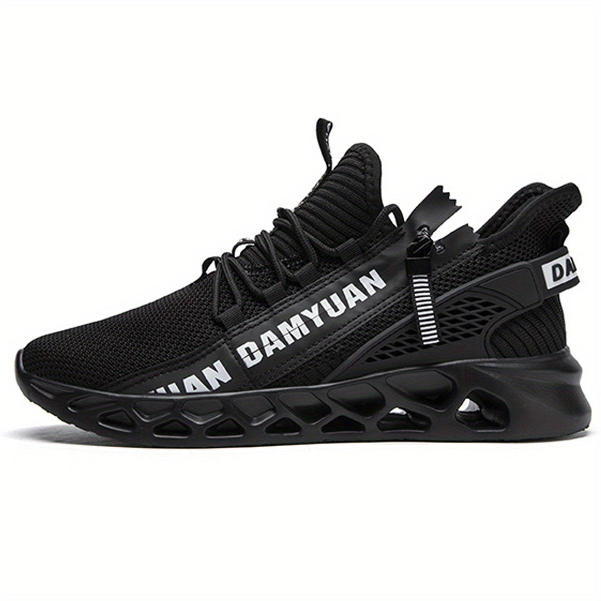 Men's Lace Up Knit Sneakers With Zipper Casual Walking Shoes