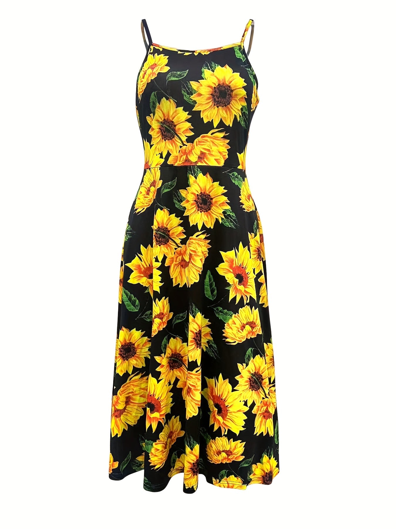 Casual Two Piece Set Knotted Open Front Tops & Sunflower Print Dress