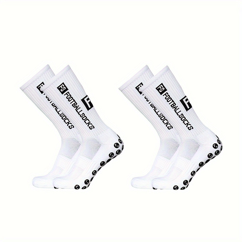 2pairs Men's Sports Socks Soccer Non slip Thick Grip Crew Socks