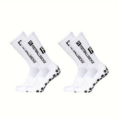2pairs Men's Sports Socks Soccer Non slip Thick Grip Crew Socks