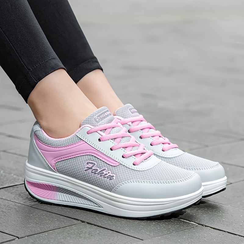Women's Lightweight Platform Sneakers Lace Up Running Shoes