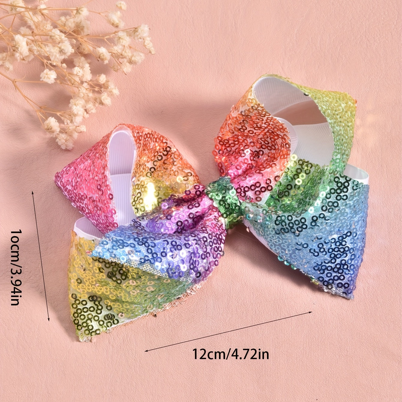 Girls Rainbow Mesh Sequin Bow Tie Hair Clip Kids Accessories