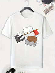 Men's Cartoon Bear Pattern T shirt Casual Slightly Stretch Tee