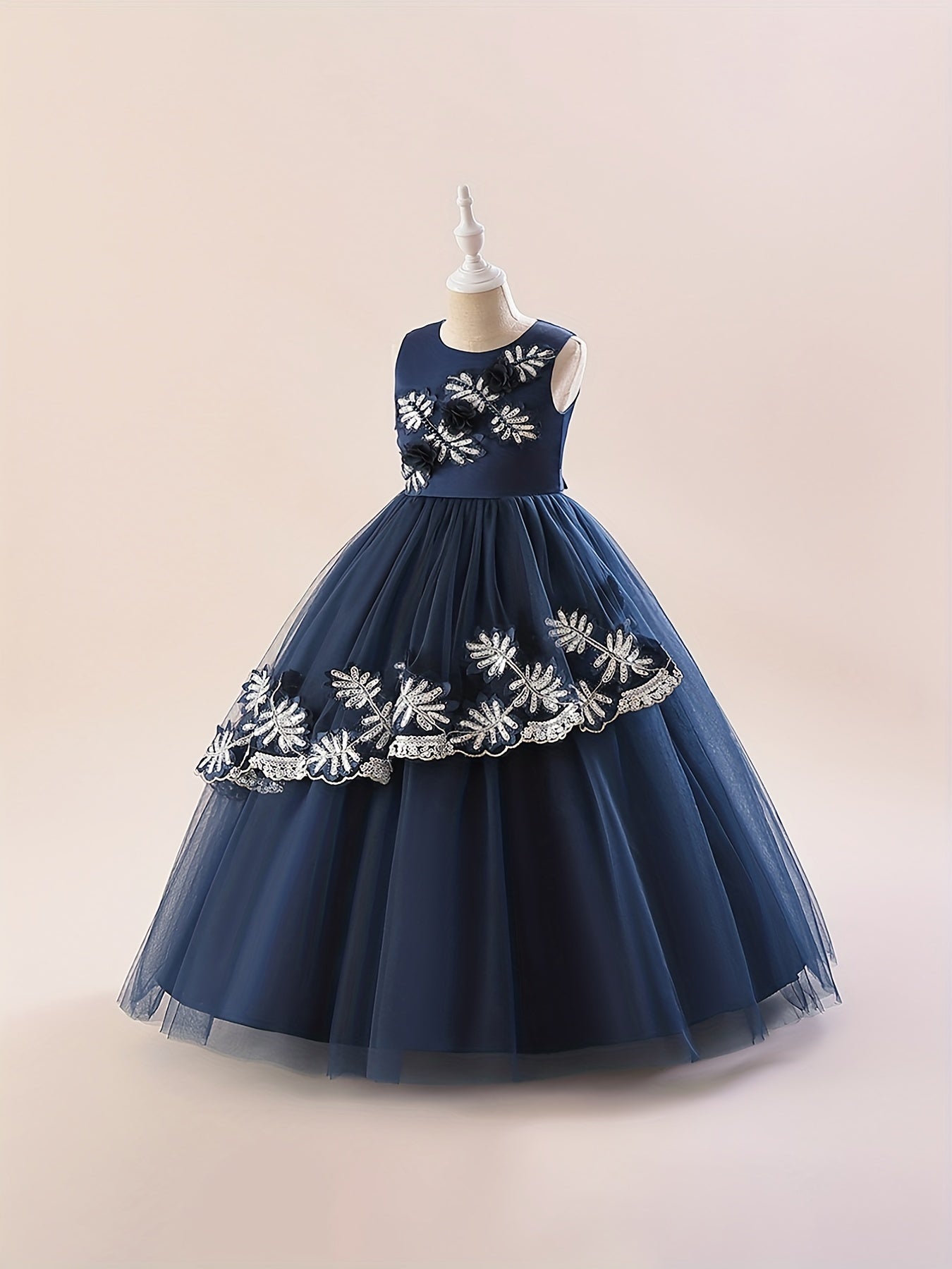 Girls Plant Embroidered Floor Length Formal Dress