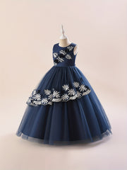 Girls Plant Embroidered Floor Length Formal Dress