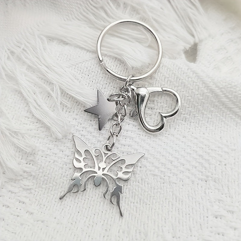 Y2K Hollow Out Butterfly Star Keychain Keyring Bag Purse Car Key Pendant