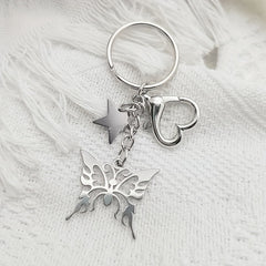 Y2K Hollow Out Butterfly Star Keychain Keyring Bag Purse Car Key Pendant