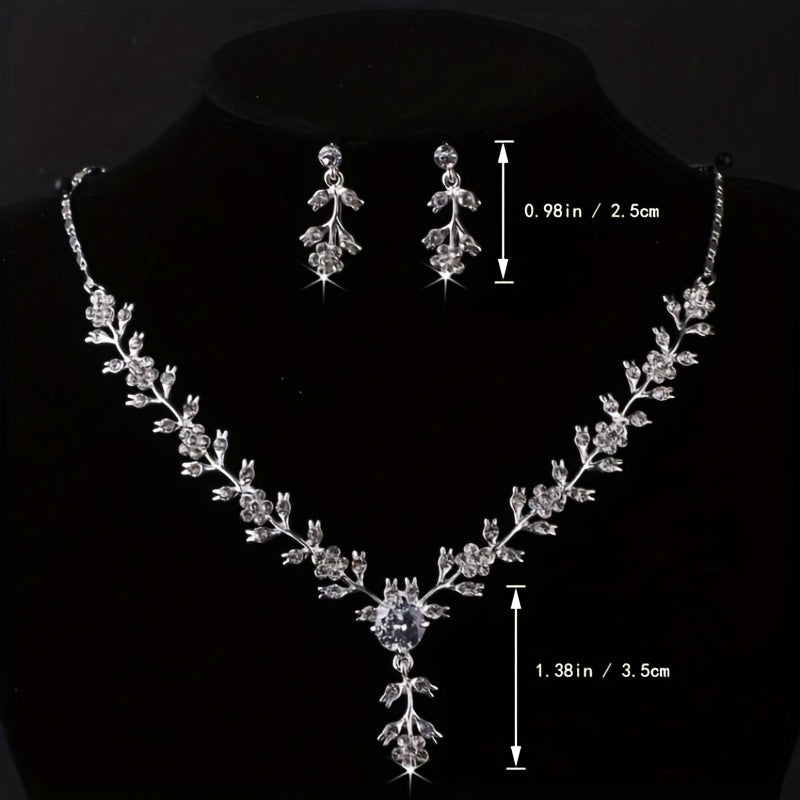 Silvery Leaf Shape Headband Necklace Earrings Set Head Jewelry