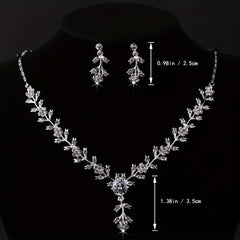Silvery Leaf Shape Headband Necklace Earrings Set Head Jewelry