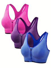 3 Pack Plus Size Front Zipper Padded Sports Bras Set