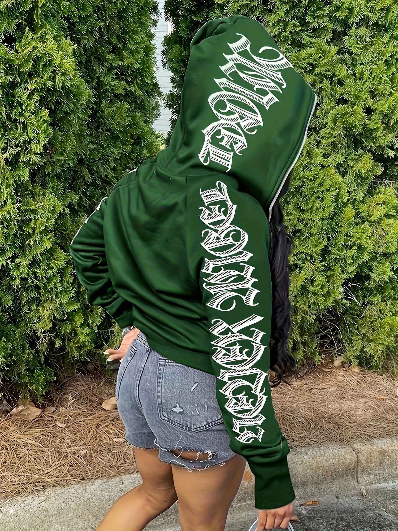 Y2K Style Sports Hoodie Jacket Zip Up Women's Sweatshirt