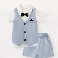 Baby Gentleman Style Cotton Suit Set Bow Tie Shirt & Shorts
