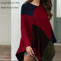 Large Knitted Cashmere Tassel Shawl Wrap Cape