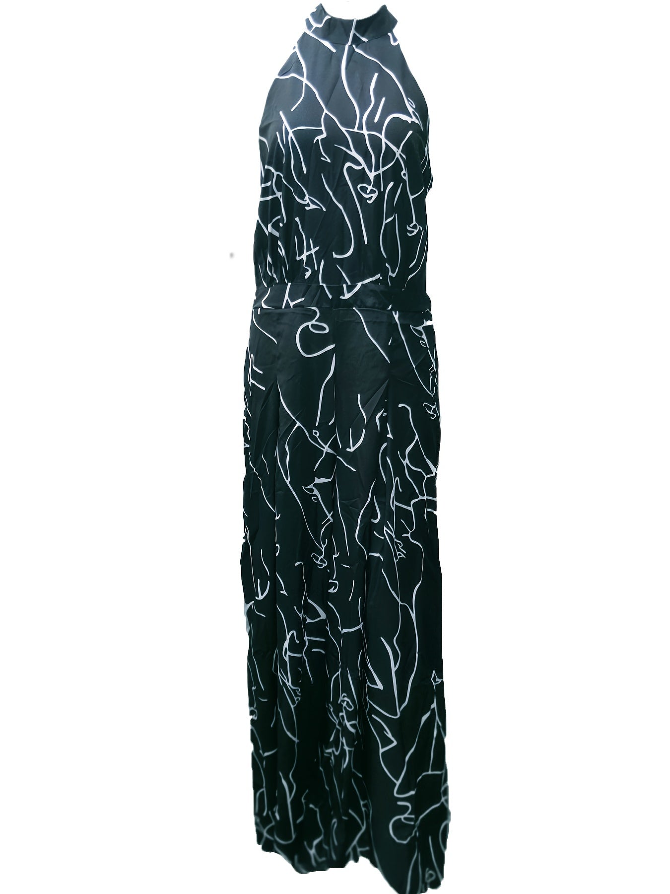 Floral Print Halter Jumpsuit Tie Waist Wide Leg