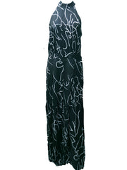 Floral Print Halter Jumpsuit Tie Waist Wide Leg