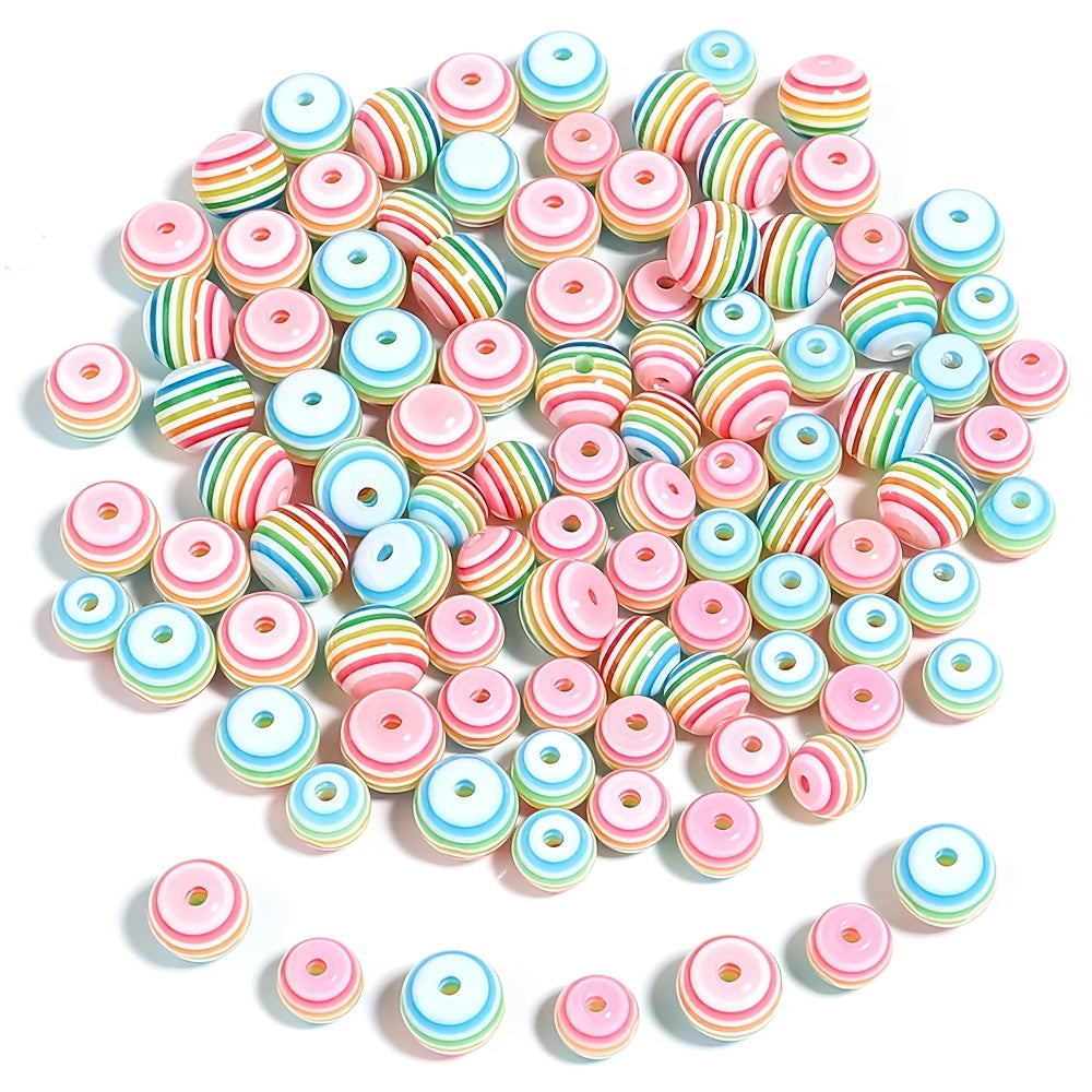 50pcs Rainbow Striped Round Beads for DIY Jewelry Making