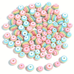 50pcs Rainbow Striped Round Beads for DIY Jewelry Making