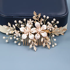 Golden Pearl Flower Hair Comb Wedding Hair Accessories