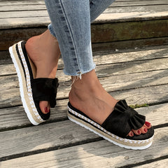 Women's Bowknot Espadrilles Slippers Open Toe Platform Anti skid Slides