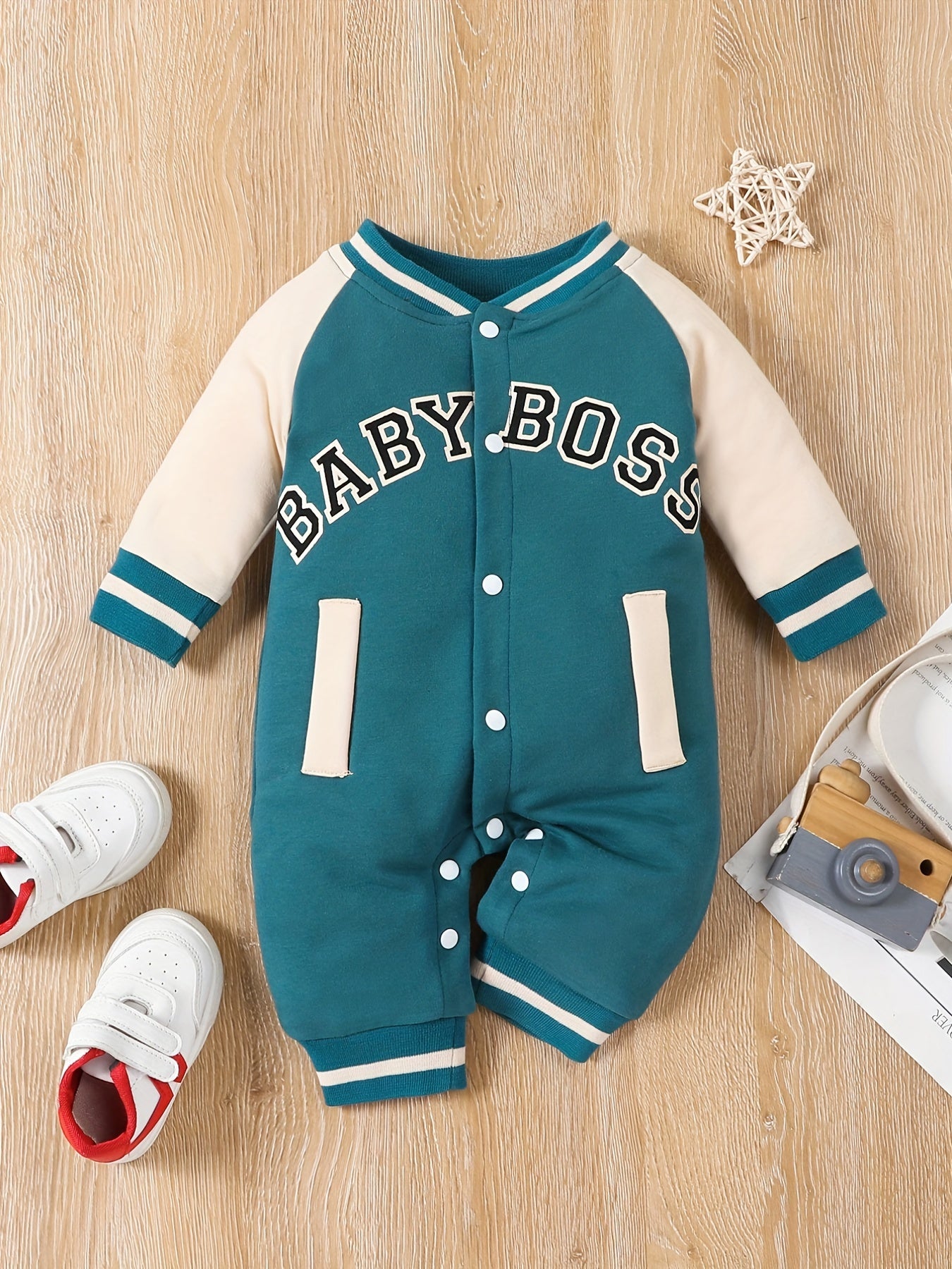 Baby Boy's Letter Print Thermal Romper for Spring Fall Party