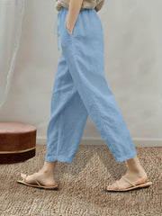 Solid Drawstring Straight Leg Pants Casual Dual Pockets Pants