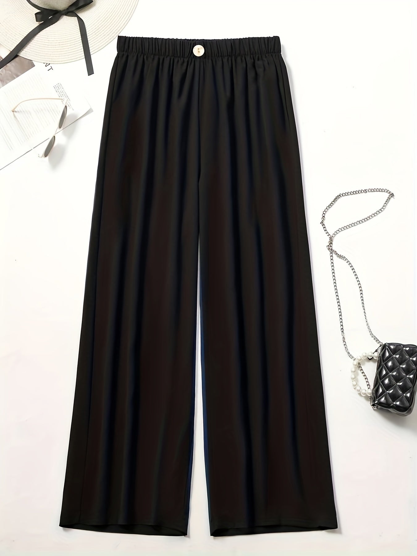 Wide Leg Casual Pants Elastic Waist Loose Fit