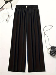 Wide Leg Casual Pants Elastic Waist Loose Fit