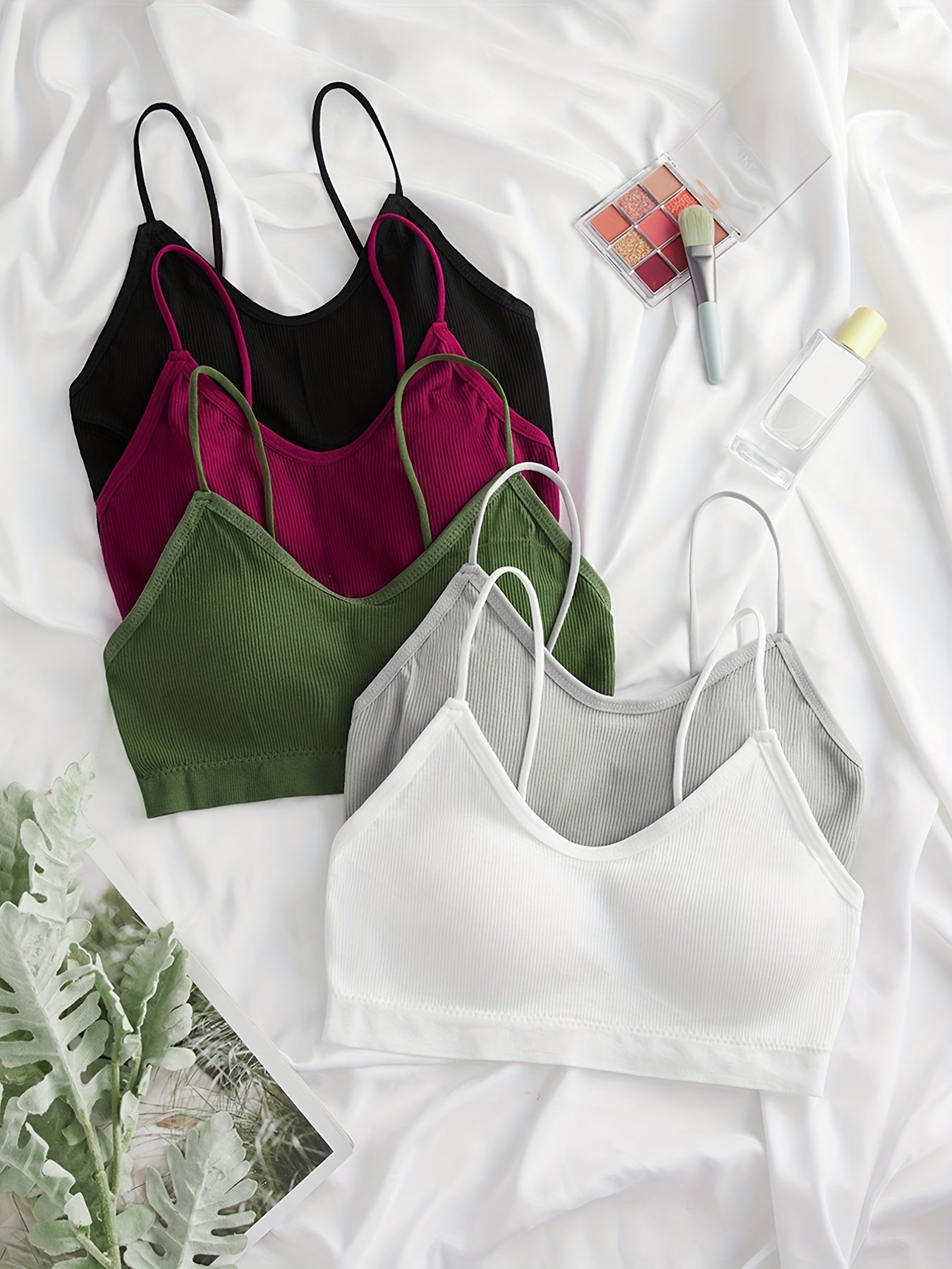 5pcs Wireless Push Up Bras Solid Ribbed Comfy & Breathable Women's Lingerie