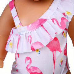 Flamingo Print Swimsuit for 17-18 Inch Newborn Dolls