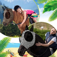 Comfortable Horse Fly Mask with Ears Elasticity Leopard Print Large