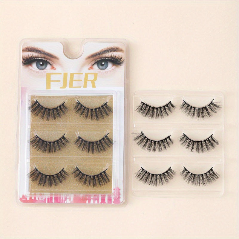 3 Pairs Fluffy Natural Look Faux Mink Lashes Soft Reusable Eyelashes
