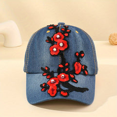 Plum Blossom Patch Baseball Cap Denim Sunshade Dad Hat