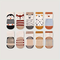 5pairs Kids Anti-Skid Cartoon Pattern Socks with Rubber Dots