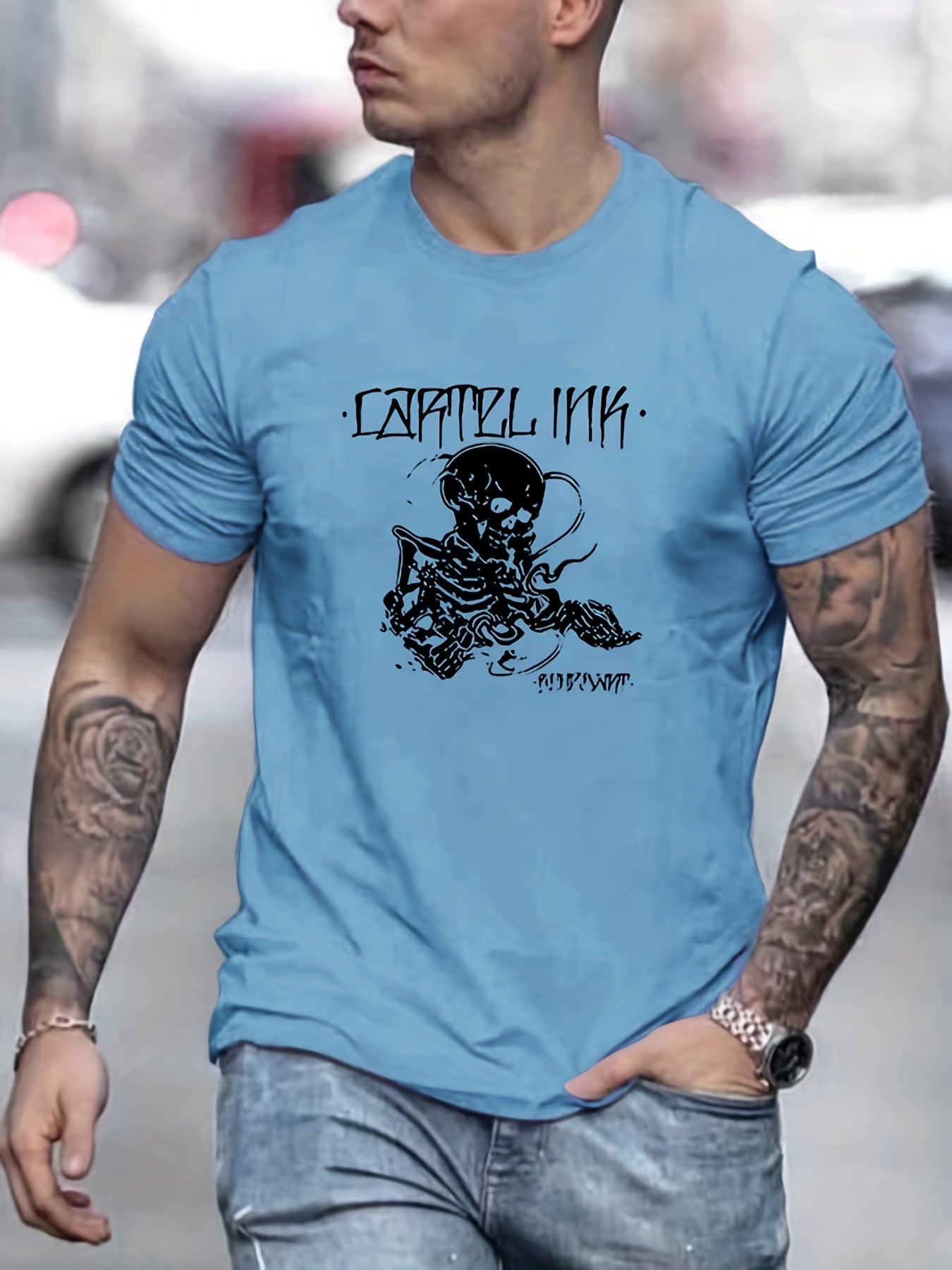 Men's Skeleton Graphic T shirt Casual Tee for Summer Outdoor