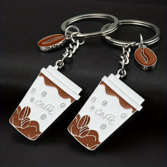 Fashionable Coffee Cup & Bean Alloy Key Chain